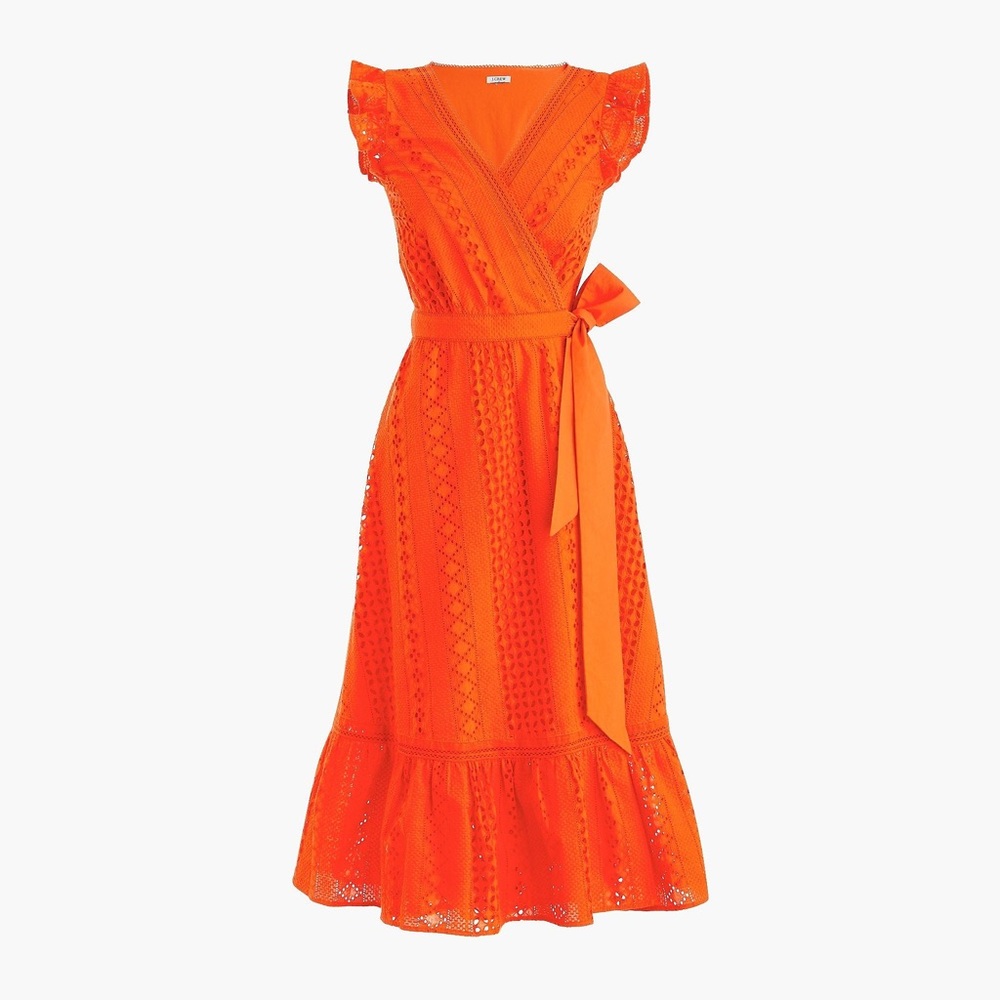 J Crew Orange Eyelet Wrap Dress